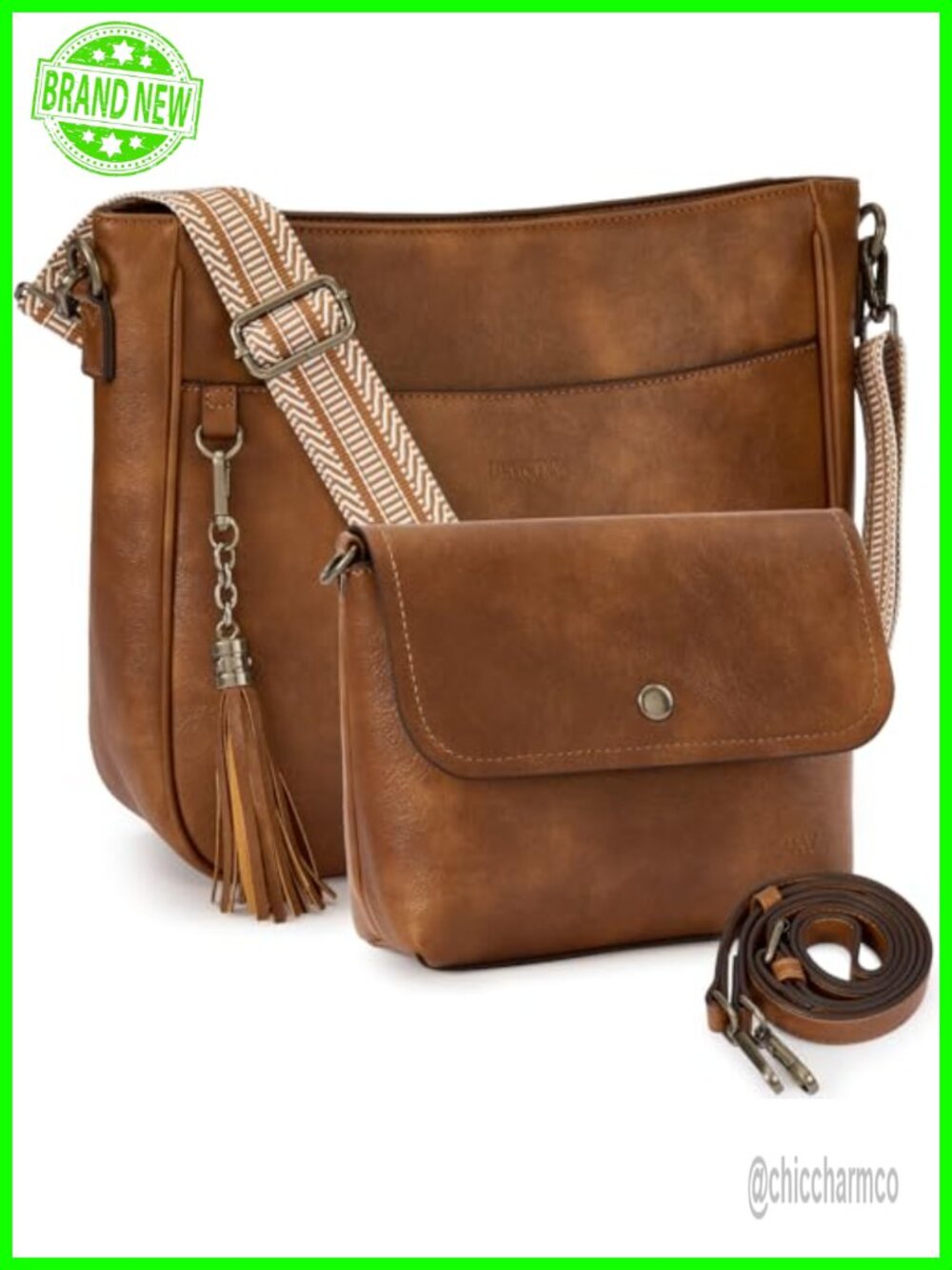 2PCS Crossbody Bag Set Vegan Leather Hobo Purses Adjustable Strap
